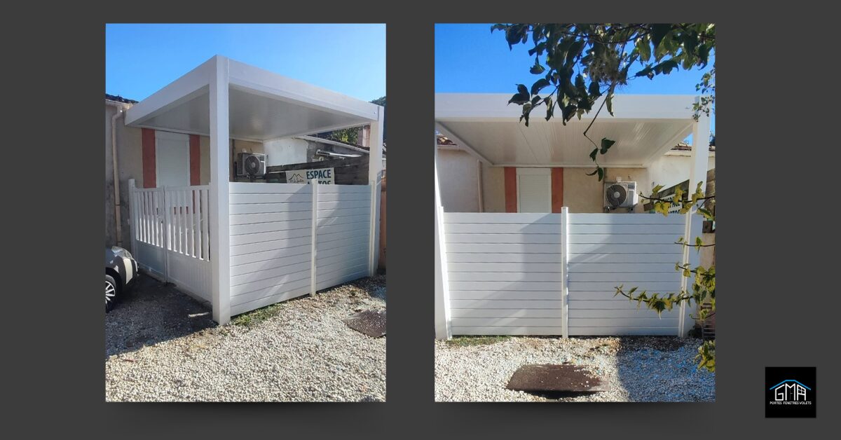 Carport avec portail et brise-vue par GMA Fenêtres à Alès